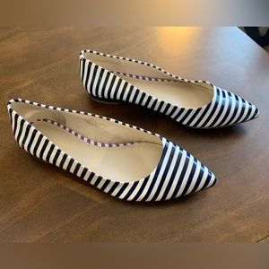 Navy and White Striped Nine West Pointed Toe Flats